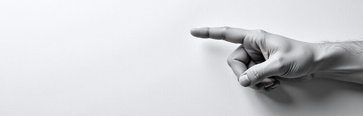 Aufkleber - Black And White Image Of Hand Finger Pointing Sign On Textured Paper Background With Copy Space Available For Text Overlay. 00002