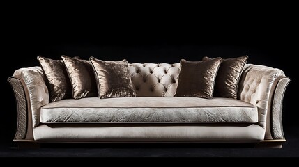 Luxury sofa featuring deep cushions, a tufted back, and rich leather material 