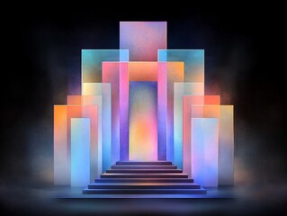 Poster - Captivating luminous iridescent abstract featuring a mesmerizing shimmering composition with prismatic color shifts kaleidoscopic symmetry