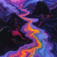 Poster - Enchanting abstract backdrop featuring sinuous iridescent silhouettes in a dynamic shimmering scene  Mesmerizing and hypnotic digital painting with vibrant neon like tones
