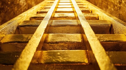 Poster - A golden ladder leading up to stacked bars, reflecting the concept of achieving success and advancing through hard work and determination.