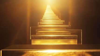 Poster - A golden ladder leading up to stacked bars, reflecting the concept of achieving success and advancing through hard work and determination.