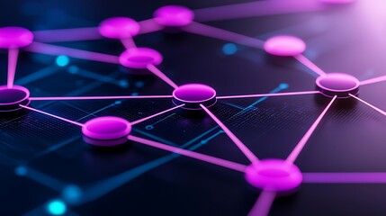Fototapete - Abstract Visualization of Interconnected Digital Nodes and Lines Representing Network Structures in Vibrant Colors for Technological Themes