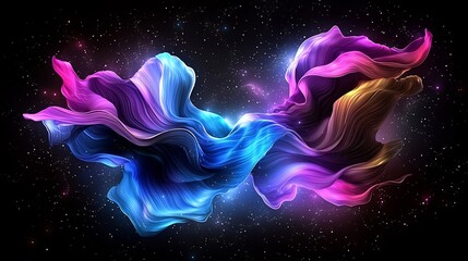 Poster - Enchanting abstract backdrop with sinuous iridescent silhouettes in a visually striking shimmering scene  Flowing shapes and mesmerizing textures create a luminous ethereal