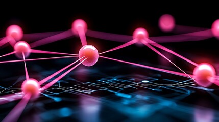 Aufkleber - Vivid Abstract Representation of a Network with Colorful Nodes and Connecting Lines in a Dark Space, Illustrating Digital Connectivity and Data Flow