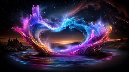 Poster - vibrant abstract composition featuring swirling iridescent forms in a hypnotic prismatic display of 