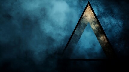 Poster - Abstract Digital Landscape Composed of Layered Elements with Mysterious Atmospheric Effects and Striking Geometric Shapes in Blue and Brown Tones