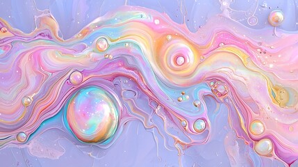 Poster - Captivating Cosmic Encounter Undulating Iridescent Forms in a Shimmering Landscape  This visually stunning abstract design features a mesmerizing display of fluid organic shapes and vibrant