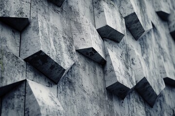 Wall Mural - A black and white photo of a concrete block wall with a rough texture