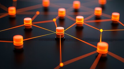 Fototapete - Abstract Representation of a Digital Network with Orange Nodes and Lines Highlighting Connectivity in a Modern Background