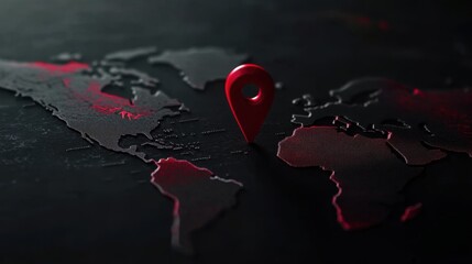 Poster - Red Location Pin on Dark World Map for Travel and Navigation Use