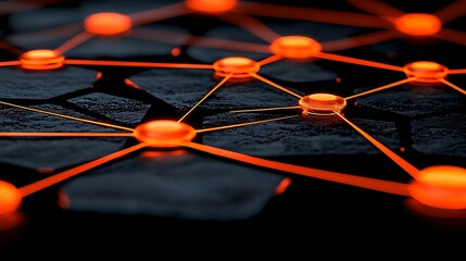Poster - Abstract Representation of a Neural Network with Interconnected Nodes and Lines in Vibrant Orange and Black Colors, Showcasing the Complexity of Artificial Intelligence Systems