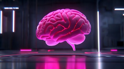 Poster - Abstract 3D Rendering of a Digital Brain in Neon Colors with Futuristic Elements and Modern Art Style, Showcasing the Concept of Artificial Intelligence and Neural Networks