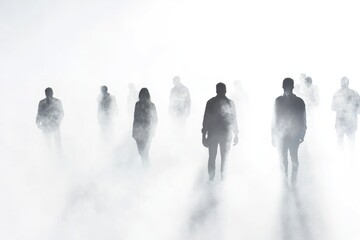 A group of people standing together in thick fog