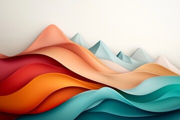 Poster - Luminous Iridescent Waves of Pastel Mountain Landscape in Abstract Digital   Vibrant Organic and Flowing Form Expressing the Beauty of Nature in a Contemporary Minimalist Design