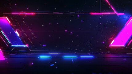 Poster - Abstract Digital Close-Up of a Futuristic Motherboard with Colorful Neon Lights and Particle Effects, Perfect for Technology-Themed Backgrounds and Designs