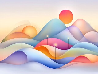 Poster - Captivating abstract digital of an ethereal cosmic landscape featuring undulating waves and curves with a prismatic iridescent color palette in a rich saturated color scheme