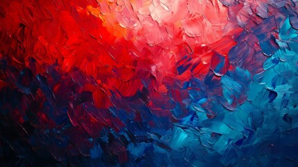 Poster - Vibrant Impressionist texture featuring a dynamic interplay of red and blue hues, showcasing a colorful Impressionist texture that captivates the eye with its lively design.