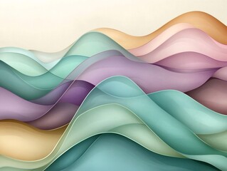 Poster - Mesmerizing Iridescent Waves in Soothing Teal Plum and Sage Tones   Minimalist Abstract Digital Artwork with a Captivating Art Nouveau Inspired Aesthetic