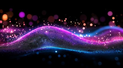 Poster - Abstract Digital Landscape Featuring Glowing Grid Patterns, Vibrant Colors, and Dynamic Light Effects in an Enchanting Visual Symphony for Creative Projects