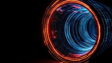 Poster - An Abstract Journey Through a Digital Tunnel with Vibrant Lights in a Dark Background Capturing the Essence of Modern Technology and Innovation