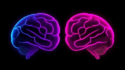 Poster - Abstract Digital Representation of a Brain in Vibrant Colors, Featuring Blue and Pink Neurological Patterns and Illuminated Features Against a Dark Background