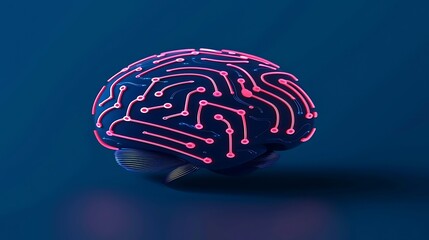 Fototapete - Abstract Representation of a Digital Brain with Circuitry Patterns and Neon Elements Depicting Advanced Technology and Innovation in Cognitive Research and Artificial Intelligence Concepts