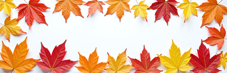 Aufkleber - Autumn Leaves In Various Colors Are Arranged In A Border Pattern Against A Clean White Background To Create A Visually Appealing Image. 00002