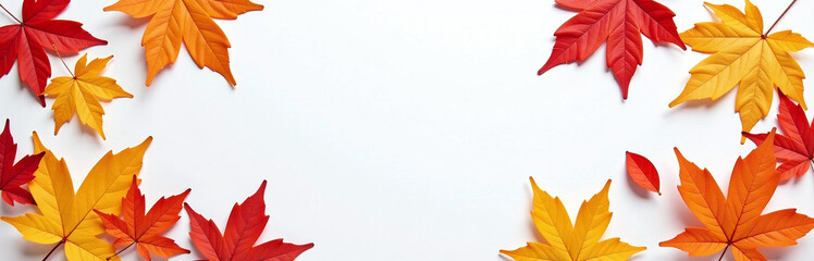 Aufkleber - Autumn Leaves In Various Colors Are Arranged In A Border Pattern Against A Clean White Background To Create A Visually Appealing Image. 00001