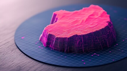 Poster - Abstract Representation of a Digital Landscape Featuring Vibrant Pink Topography on a Geometric Base for Artistic or Technological Themes