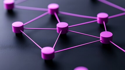 Poster - Abstract Representation of a Digital World Featuring Network Connections with Pink Nodes and Lines on a Dark Background, Symbolizing Technology and Interconnectivity
