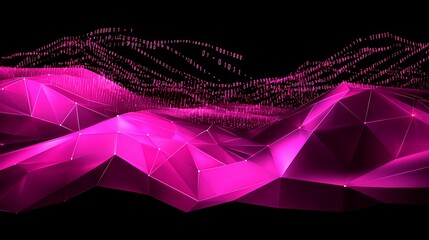 Fototapete - Abstract Representation of a Digital World with Vibrant Pink Geometric Shapes and Binary Data Flowing in a Futuristic Environment