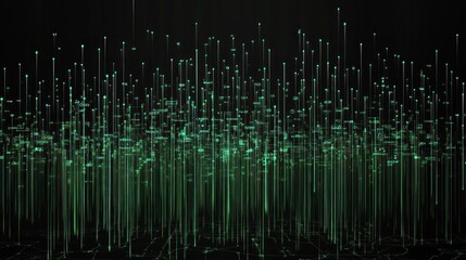 Poster - Abstract Green Digital Data Stream Visualization: A Futuristic Technological Landscape