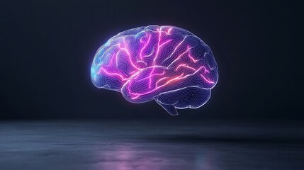 Poster - Abstract Representation of a Human Brain with Colorful Neural Pathways Glowing in a Dimly Lit Space, Highlighting the Complexity of Human Thought and Consciousness