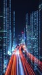 © Da - AI-Driven Route Optimization: Revolutionizing Transport Efficiency. Abstract 32K Tech Background Showcasing Economic Data for Fuel Savings, Reduced Delivery Times, and Enhanced Service Levels in Logis
