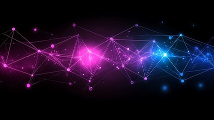 Fototapete - Abstract Representation of Interconnected Nodes and Lines in a Vibrant Color Palette Featuring Shades of Pink, Blue, and Purple on a Dark Background