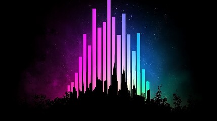 Wall Mural - Abstract Skyline Silhouette with Enhanced Vibrant Colors Against a Starry Background Ideal for Modern Design Projects and Artistic Presentations