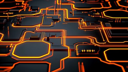Poster - Abstract Digital Brain Visualization Representing Neural Connections with Neon Orange Circuit Design on a Dark Background