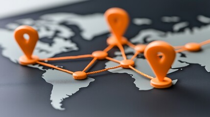 Poster - Abstract Visualization of a Global Network with Orange Markers and Connections on a Dark Background Representing Connectivity in a Digital World
