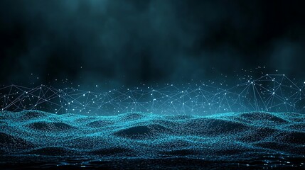 Fototapete - Abstract Visualization of a Global Network Concept with Dynamic Waves and Sparkling Connections Representing Data Flow and Interaction in a Digital Universe