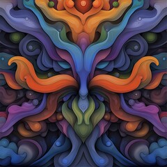 Poster - An abstract cinematic composition featuring mesmerizing organic patterns and flowing shapes in a vibrant psychedelic display of hypnotic chromatic swirls undulating geometric compositions