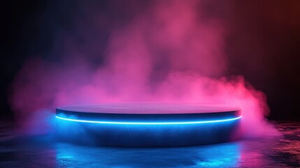 Poster - Ethereal Misty Stage with Vibrant Neon Lighting and Smoke Effects