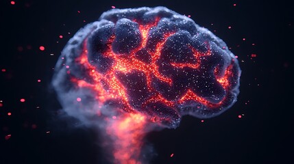 Poster - Artistic Rendition of a Human Brain with Glowing Neural Patterns and Abstract Effects Showcasing the Complexity of Thought and Emotion in a Dark Background