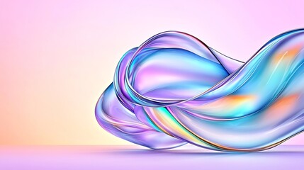 Poster - Shimmering Iridescent Ribbons of Azure Turquoise and Amethyst Hues on Pastel Gradient Background   Luminous Abstract Pattern with Undulating Vibrant Colors Digital Art in Impressionistic Style