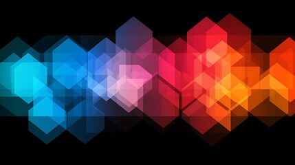 Fototapete - A Captivating Display of Interlocking Hexagons in Vibrant Colors, Featuring Gradients of Blue, Pink, Red, and Orange on a Black Background for Stunning Visual Impact