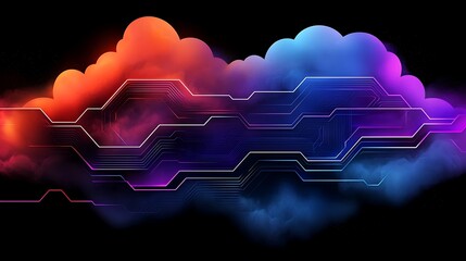 Poster - A Stunning Ethereal Cloud of Holographic Particles Illuminated in Vibrant Colors against a Dark Background, Featuring Abstract Circuit Patterns and Mystical Glow