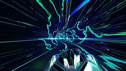 Leinwandbilder - Experience a futuristic drive through a neon-lit tunnel at high speed with stunning visual effects and dynamic colors