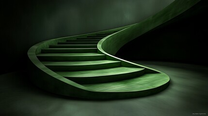 Poster - Luminous Ethereal Landscape Featuring Curved Green Staircase in Vibrant Light, Evoking a Dreamlike Atmosphere and Surreal Visual Experience