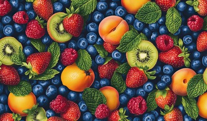 Wall Mural - Fresh summer fruits background.