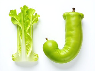 Poster - Alphabet Letters I And J Made From Iceberg Lettuce And Jackfruit Are Isolated On A White Background In This Unique Composition. 00003